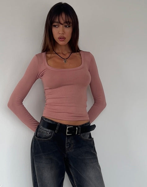 Image of Binlo Extra Long Sleeve Top in Dusty Pink Rib