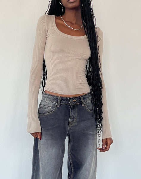 Image of Binlo Extra Long Sleeve Top in London Fog