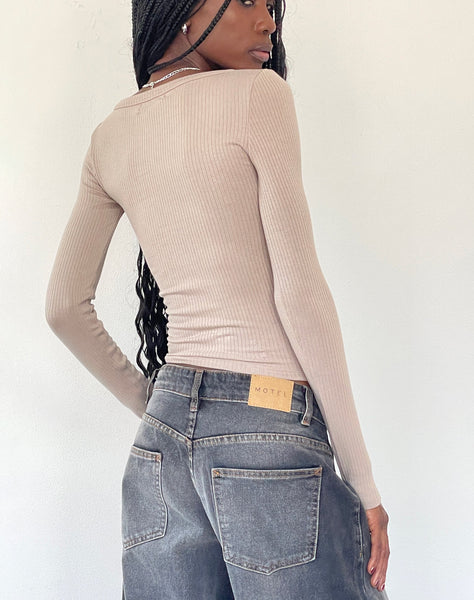 Image of Binlo Extra Long Sleeve Top in London Fog