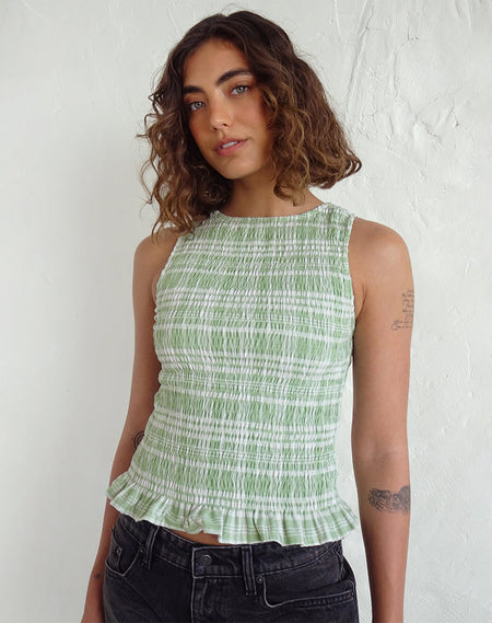 Kayvata Tie Front Top in Table Cloth Neo Mint