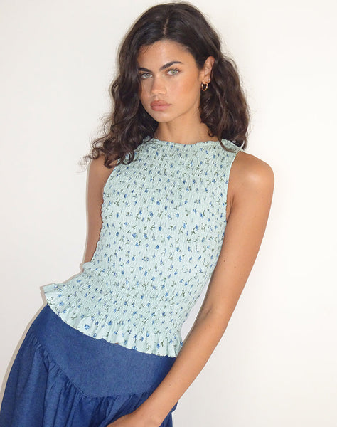 image of Birita Shirred Top in Pretty Petal Green