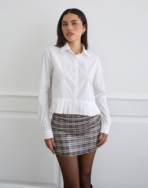 Image of Bisian Pleated Hem Shirt in Poplin White