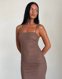 Image of Bisilk Midi Dress in Mesh Brown with Light Blue