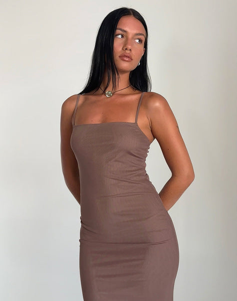 Image of Bisilk Midi Dress in Mesh Brown with Light Blue