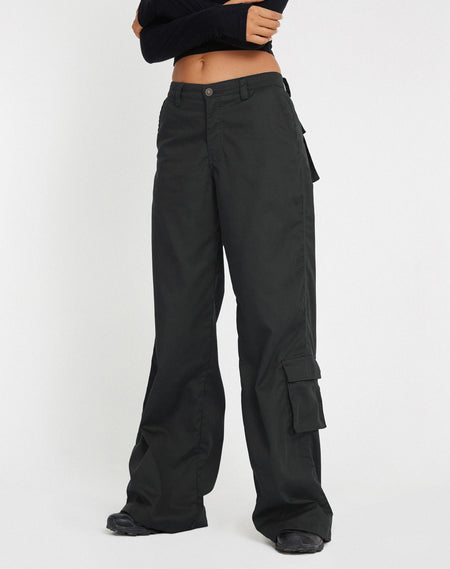 Clane Cargo Trouser in Black with 'Scorpion' Dark Grey Embro