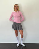 Image of Bonija Long Sleeve Top in Flamingo Pink with White Piping and M Embroidery