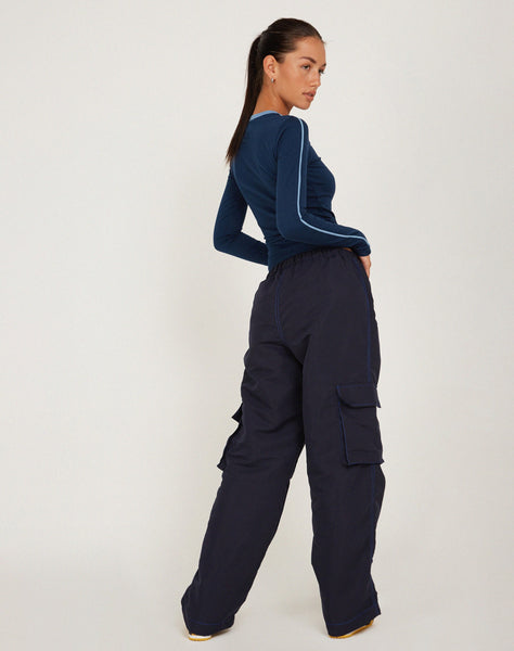 image of Oriells Cargo Trouser in Navy Top Stitch