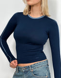 Image of Bonija Long Sleeve Top in Navy Faded Denim