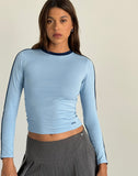 Image of Bonija Long Sleeve Top in Nantucket Blue with Navy Piping and M Embroidery