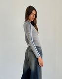 Image of Bonija Long Sleeve Top in Grey with Cobalt Blue Piping