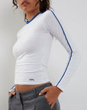 image of Bonija Long Sleeve Top in White with Cobalt Binding