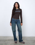 Image of Bonjita Top in Chocolate Brown with Ash Blue Two Stripe Binding