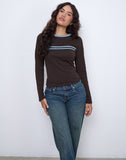 Image of Bonjita Top in Chocolate Brown with Ash Blue Two Stripe Binding