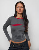 Image of Bonjita Long Sleeve Top in Storm Grey with Adrenaline Red Binding