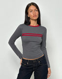 Image of Bonjita Long Sleeve Top in Storm Grey with Adrenaline Red Binding