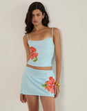 Image of Nisrin Mini Skirt in Blue with Orange Flower