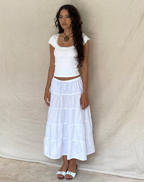 Image of Bovillo Lace Trim Tee in Ribbed Off White