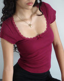 Image of Bovillo Cap Sleeve Top in Burgundy