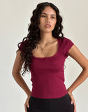 Image of Bovillo Cap Sleeve Top in Burgundy