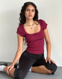 Image of Bovillo Cap Sleeve Top in Burgundy