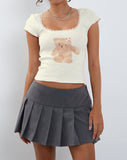 Image of Bovillo Cap Sleeve Top in White Rib with Teddy Motif