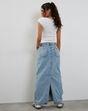 image of Low Rise Denim Maxi Skirt in Bleach Denim