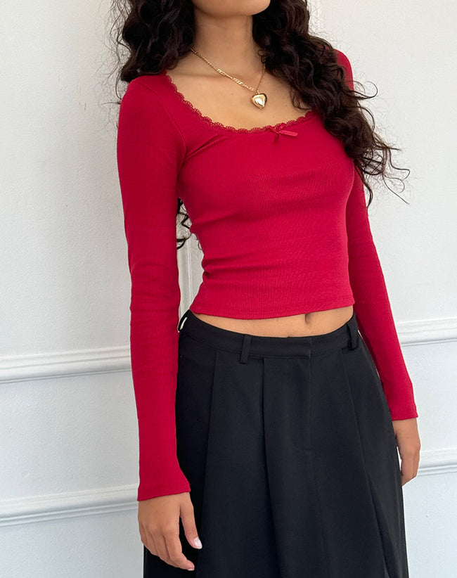 Image of Bovita Long Sleeve Top in Adrenaline Red