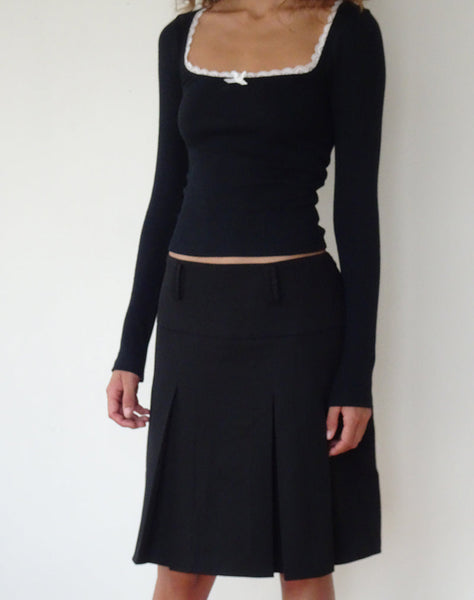 Image of Bovita Long Sleeve Top in Black with Off White Trim