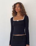 Image of Bovita Long Sleeve Top in Black with Off White Trim