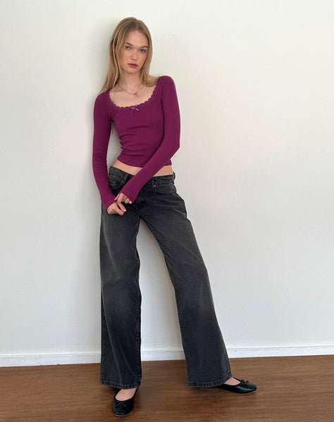 Image of Bovita Long Sleeve Ribbed Top in Berry