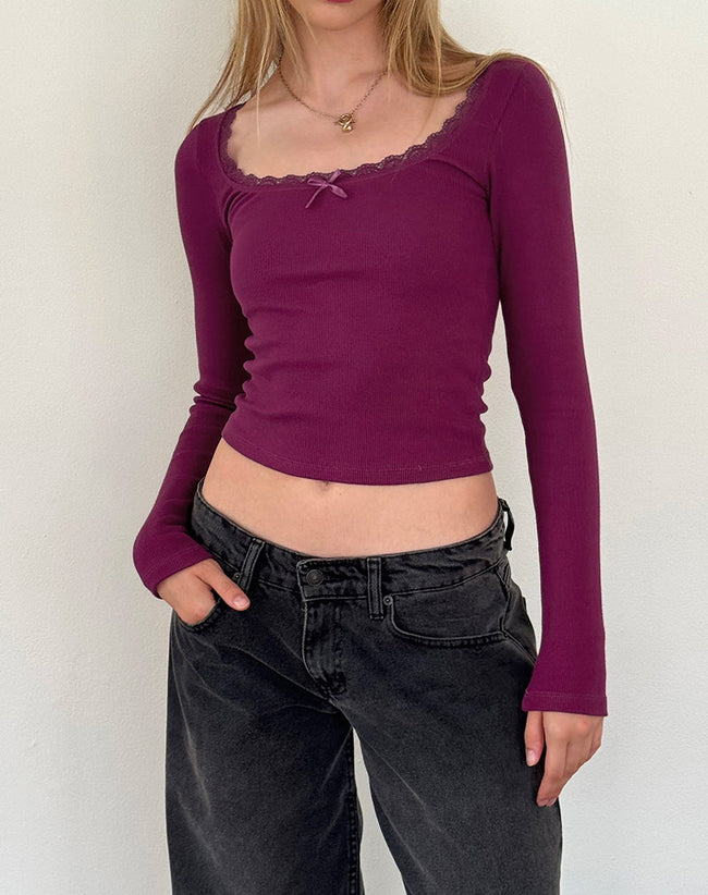 Image of Bovita Long Sleeve Ribbed Top in Berry