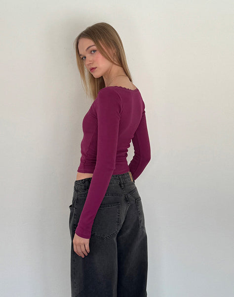 Image of Bovita Long Sleeve Ribbed Top in Berry