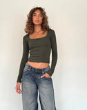 Image of Bovita Long Sleeve Ribbed Top in Olive