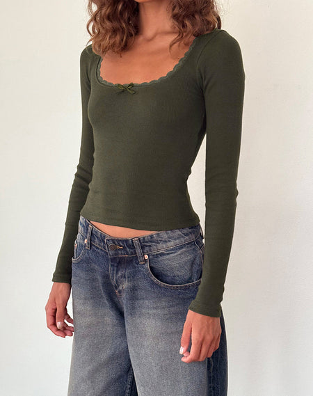 Charya Off The Shoulder Top in Olive