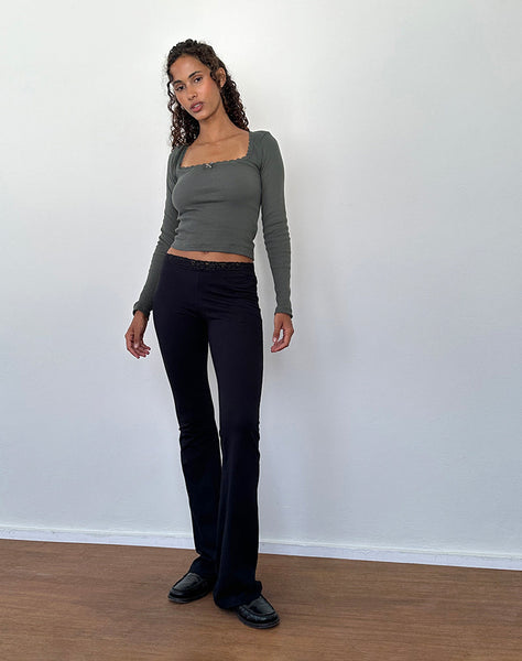 Image of Bovita Long Sleeve Ribbed Top in Beluga Grey