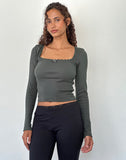 Image of Bovita Long Sleeve Ribbed Top in Beluga Grey