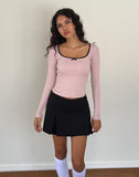 Image of Bovita Long Sleeve Ribbed Top in Pink Lady with Black Lace