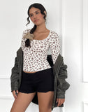 Image of Bovita Ribbed Long Sleeve Top in Ditsy Floral Cream