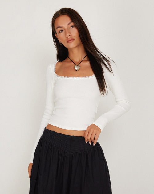 Image of Bovita Long Sleeve Top in Rib White