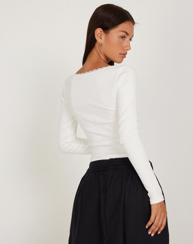 Image of Bovita Long Sleeve Top in Rib White