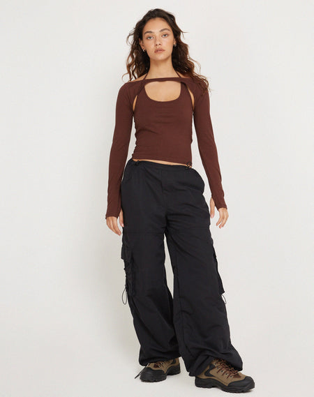 Rabia Long Sleeve Crop Top in Peppercorn