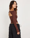 image of Braja Long Sleeve Halterneck Top in Seal Brown