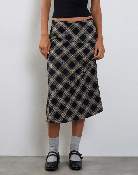 Images of Brella Midi Skirt in Black and Grey Check