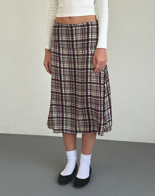 Image of Brella Midi Skirt in Multi Check Brown