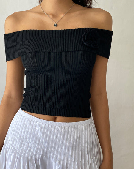 Circe Off-Shoulder Long Sleeve Knit Top in Black