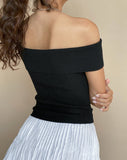 Image of Brenda Knitted Bardot Top in Black with Rosette