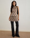 Image of Briani Halterneck Dress in Check Plisse Brown