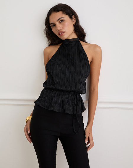 Sherlyn Halter Top in Cupro Black