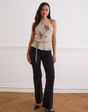 Image of Brienne Top in Light Gold Shimmer with Slim Flower Print