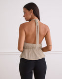 Image of Brienne Top in Light Gold Shimmer with Slim Flower Print